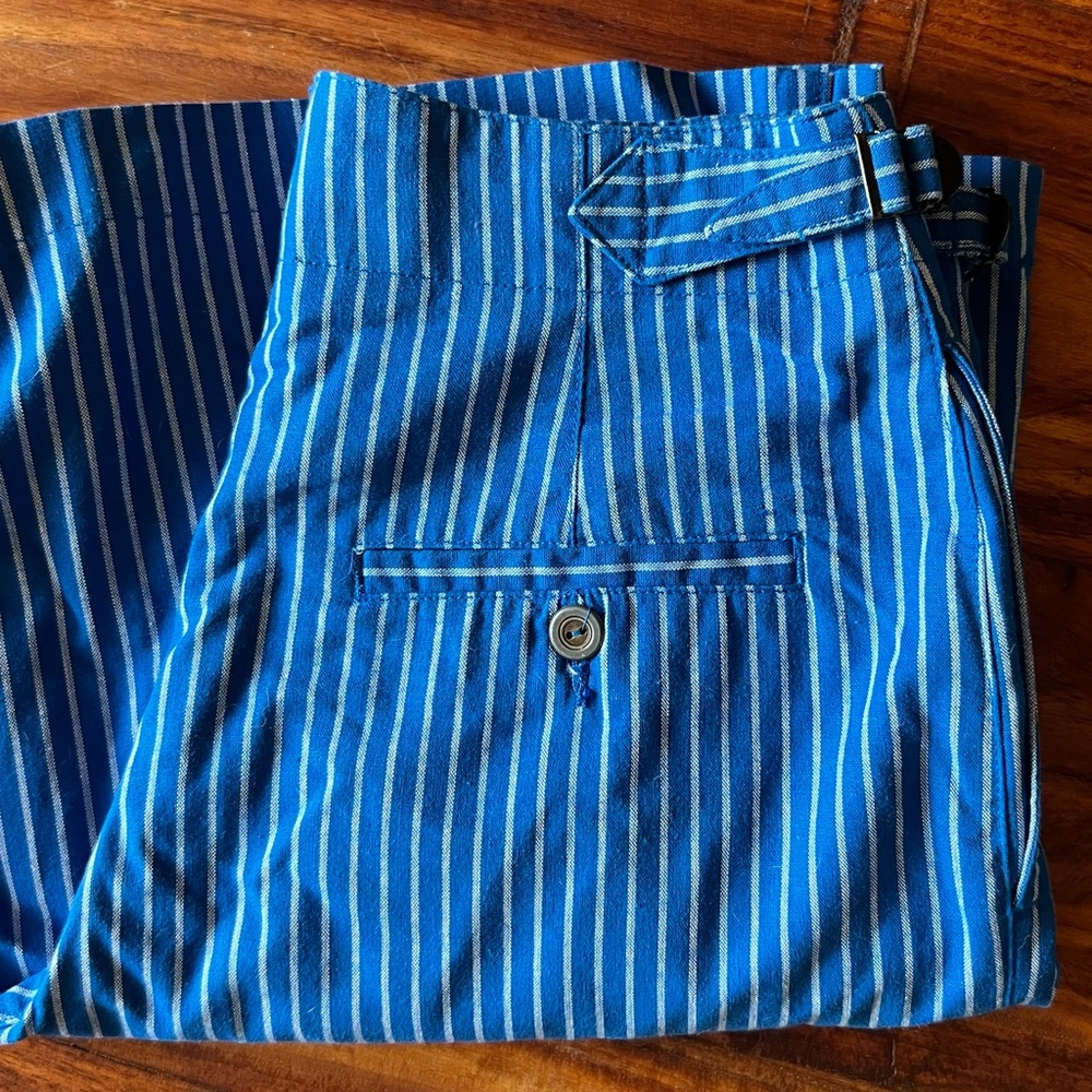 Vintage Lizsport Blue & White Striped High Waisted Bermuda Mom Shorts Sz 8